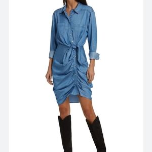Veronica Beard Sierra Ruched Shirtdress in Chambray, sz 6